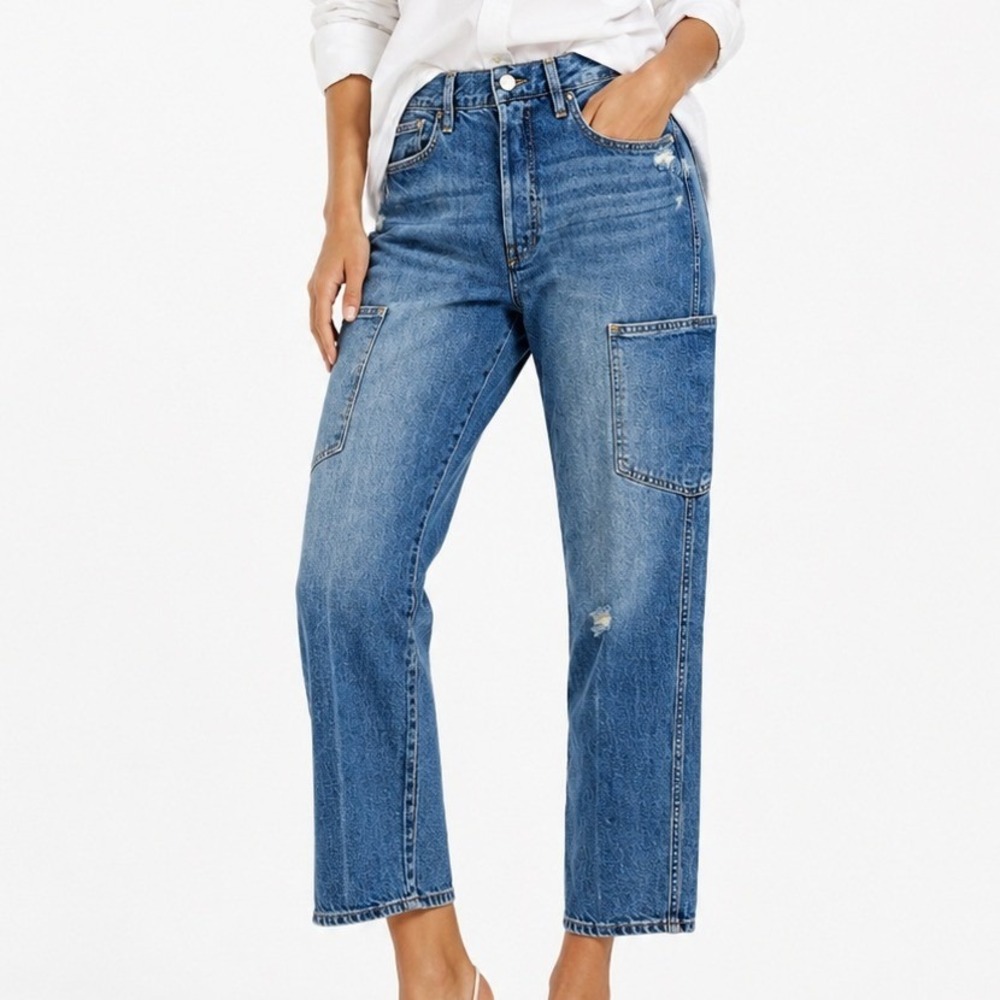 FRAME Cargo Straight Leg Jeans Blue Cloud 100% Cotton Distressed Size 30
